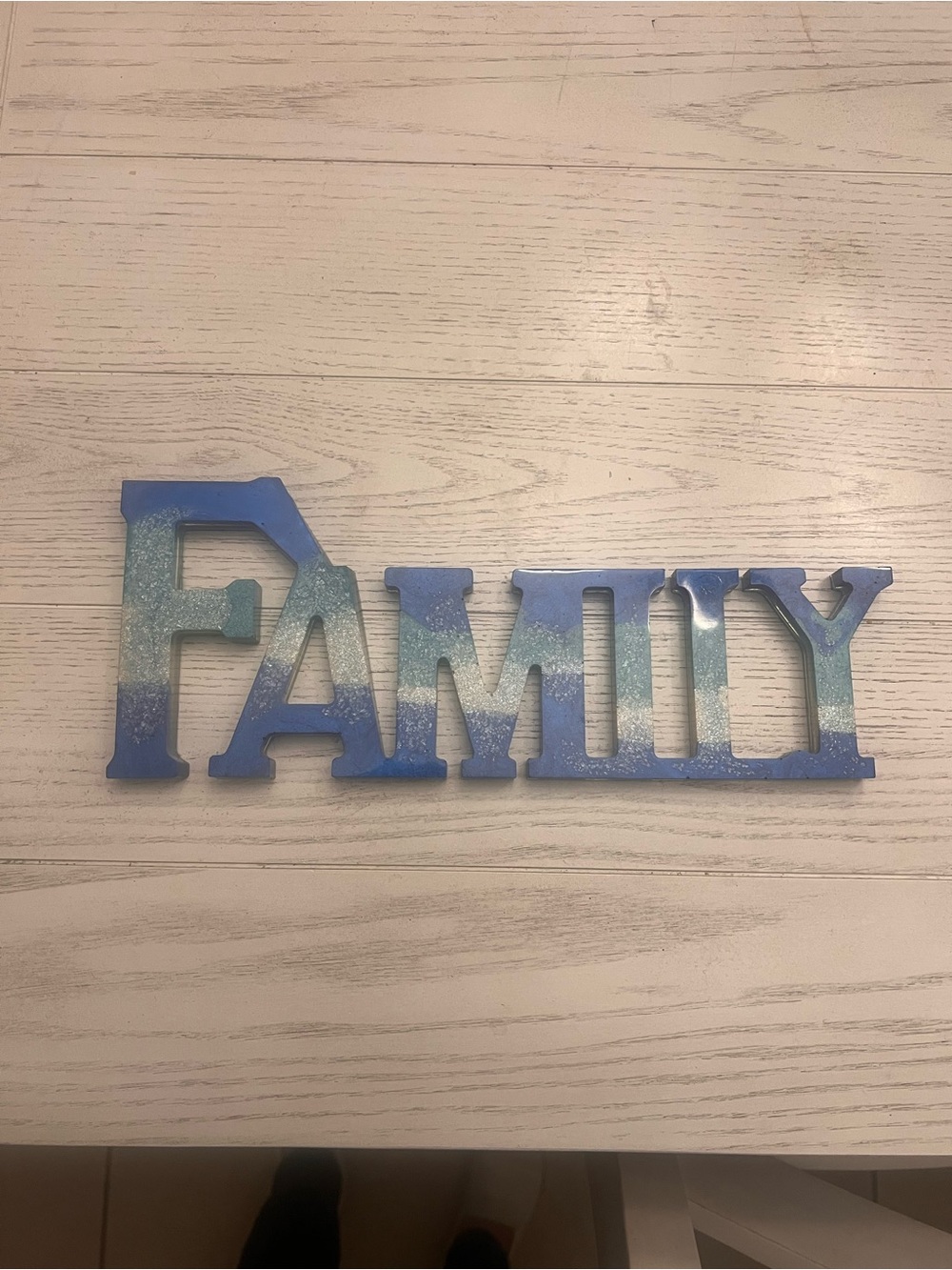 Blue, Teal and Silver Glitter Resin Family Decorative Sign